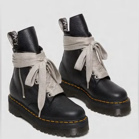 Dr. Martens x Rick Owen’s Black Ankle Boots with Cream Laces - Picture 1 of 4